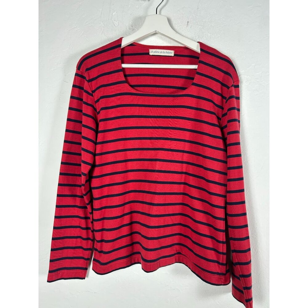 Le Phare De La Baleine Womens XL Red Navy Striped Long Sleeve Cotton Top France